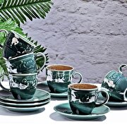 Resim  Keep London Londener Serisi Aqua Green Özel Tasarım Porselen 12 Parça 6 Kişilik Tük Kahvesi Fincan Takımı