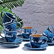 Resim  Keep London Londener Serisi Shiny Navy Blue Özel Tasarım Porselen 12 Parça 6 Kişilik Tük Kahvesi Fincan Takımı