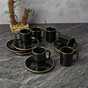 Resim  Keep London Özel Kesim ve Tasarım Londoner Serisi Saf Porselen 6'lı Kahve Fincanı Seti Black