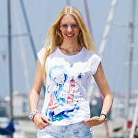 Picture of AnemosS The Girl with Lighthouse Women's Crew-Neck White T-Shirt